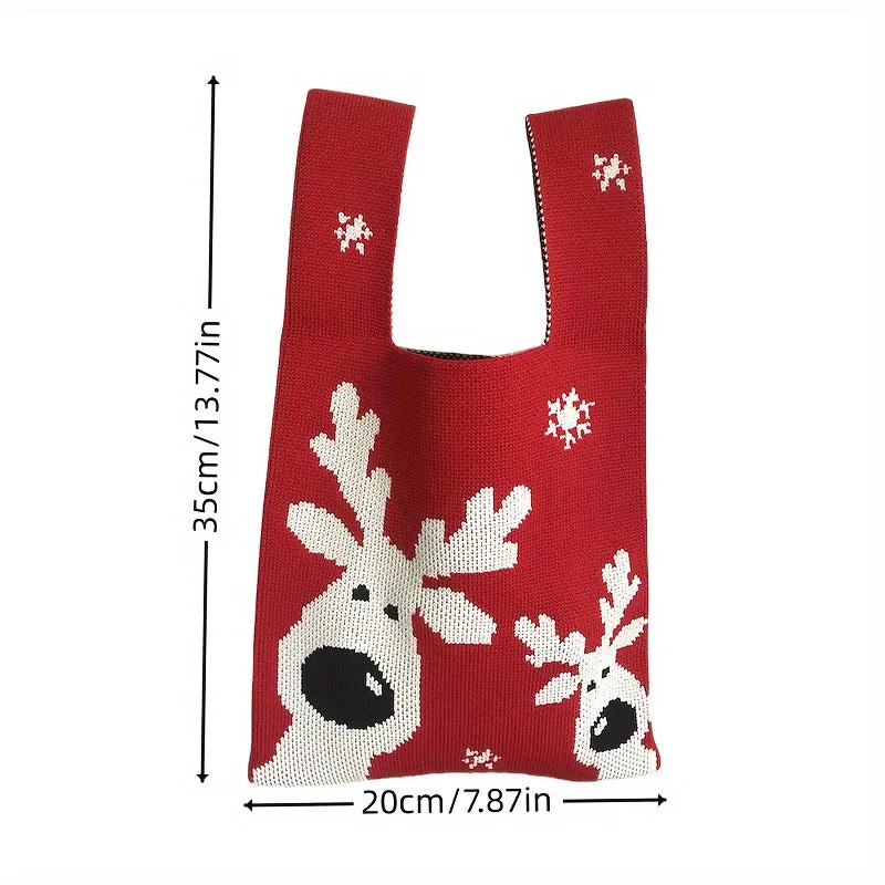 Festive Reindeer Knitting Tote Bag - Fashionable Portable Lightweight Handbag for Daily Commuting, Ideal Gift for Men and Women - Stylish, Durable, and Easy to Carry