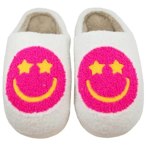 HOT PINK STAR EYED HAPPY FACE SLIPPERS